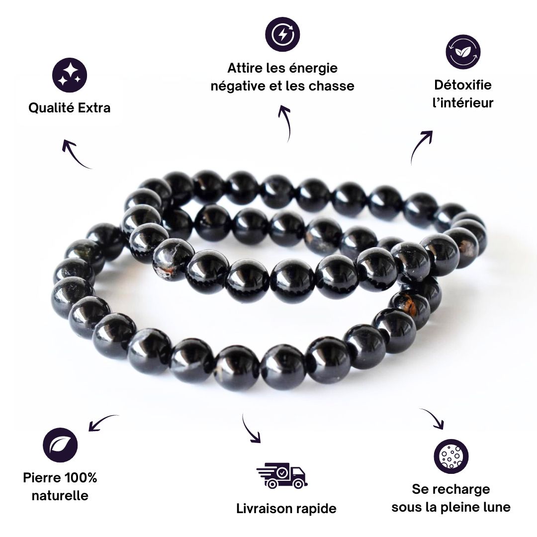 Bracelet Homme en perles de Tourmaline Noire