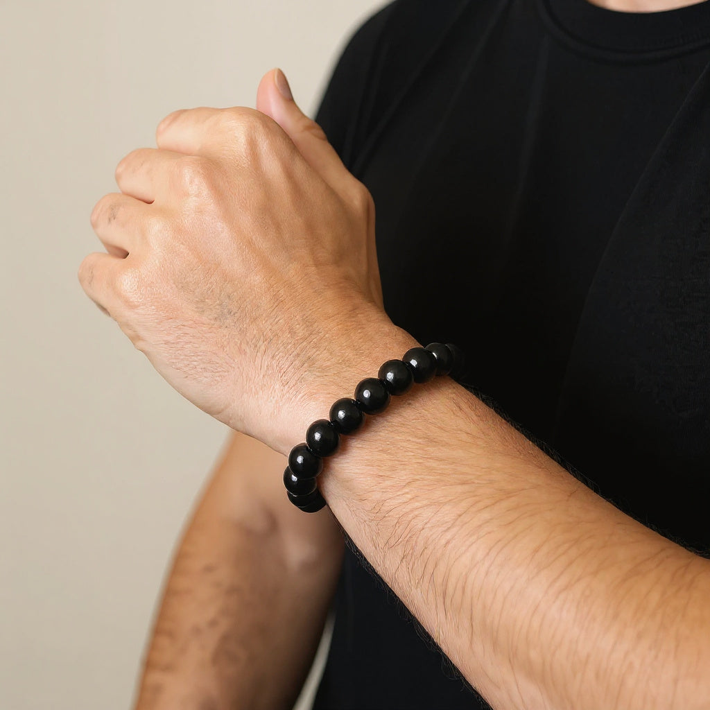 Bracelet Homme en perles de Tourmaline Noire