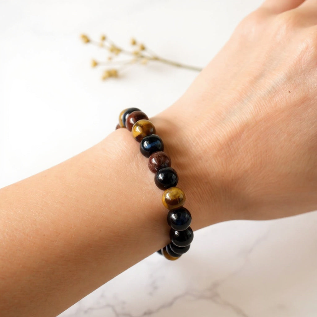 Bracelet Femme en Perles Œil de Tigre, Œil de Taureau & Œil de Faucon